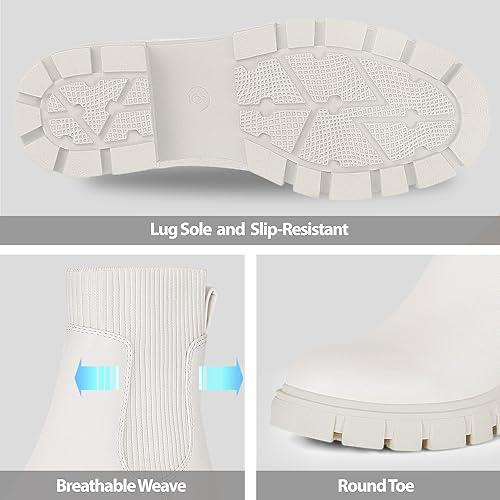 Athlefit Women's Chelsea Boots Fashion Slip on Platform Ankle Boots Lug Sole Chunky Booties