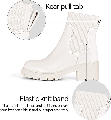 Athlefit Women's Chelsea Boots Fashion Slip on Platform Ankle Boots Lug Sole Chunky Booties