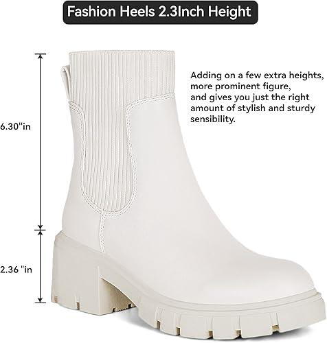 Athlefit Women's Chelsea Boots Fashion Slip on Platform Ankle Boots Lug Sole Chunky Booties