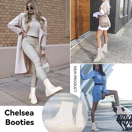 Athlefit Women's Chelsea Boots Fashion Slip on Platform Ankle Boots Lug Sole Chunky Booties